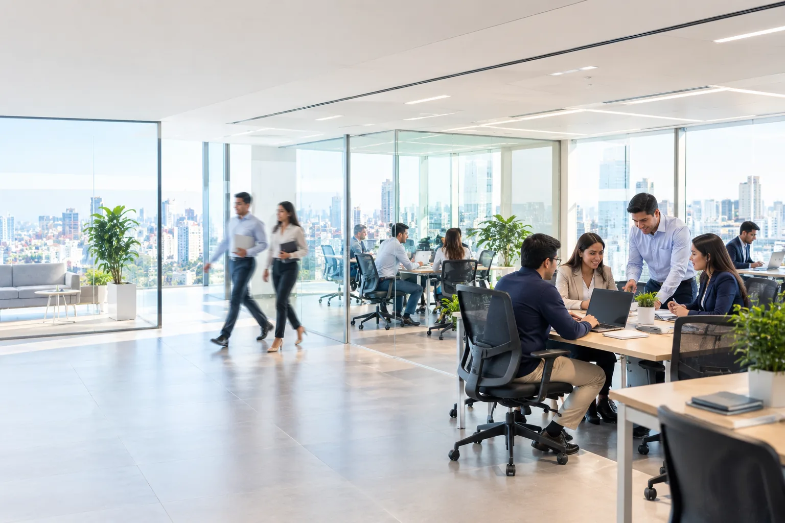 Oficina moderna con equipos trabajando